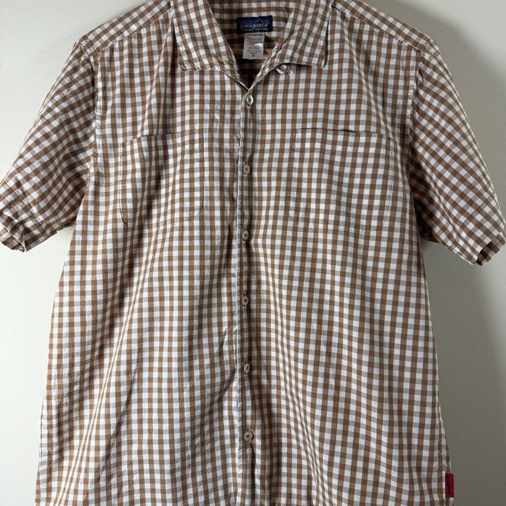 Patagonia Brown and White Checked Shirt Men's Medium